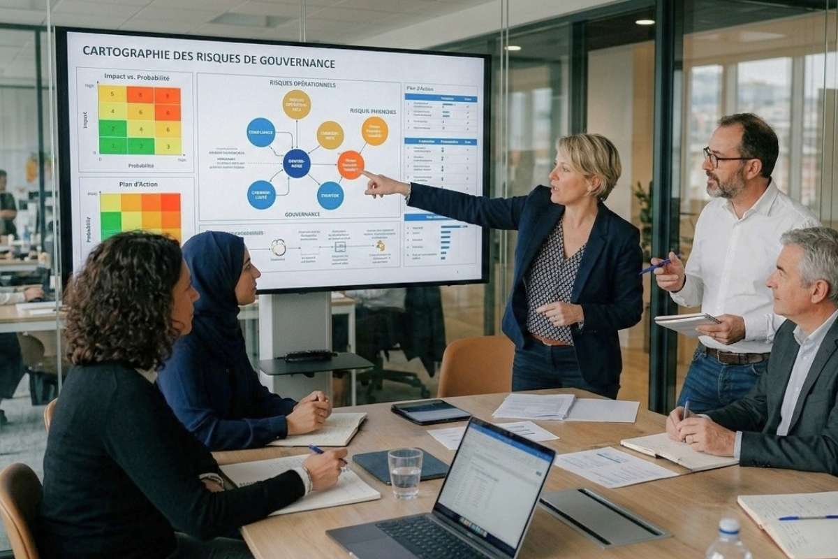 Équipe dirigeante travaillant sur l’AI literacy et la gouvernance de l’intelligence artificielle